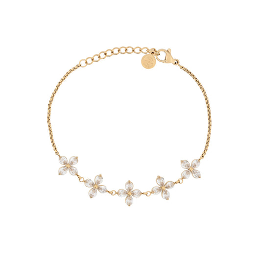 Pulsera de acero inoxidable con diseños florales con circonitas en cada pétalo acabado oro - mbyou