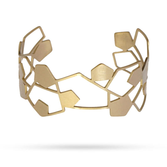 Pulsera de acero quirúrgico con formas geométricas pulido mate entera y con huecos acabado oro - mbyou