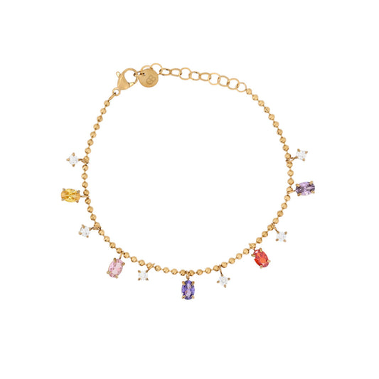 Pulsera de acero inoxidable de esferas con circonitas de colores acabado oro - mbyou