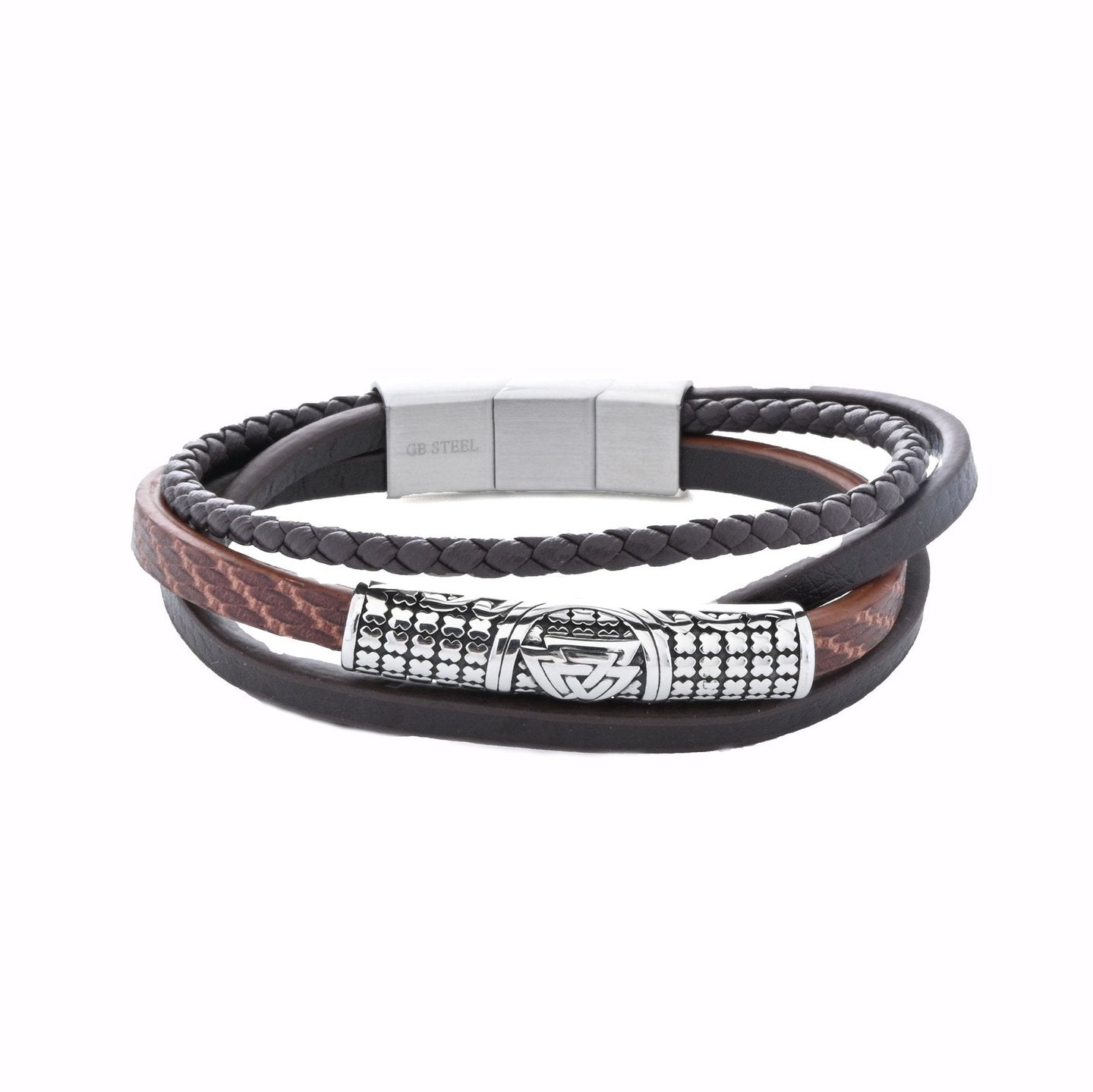 Pulsera de hombre de acero inoxidable cuádruple con trenzado y detalle geométrico  - mbyou