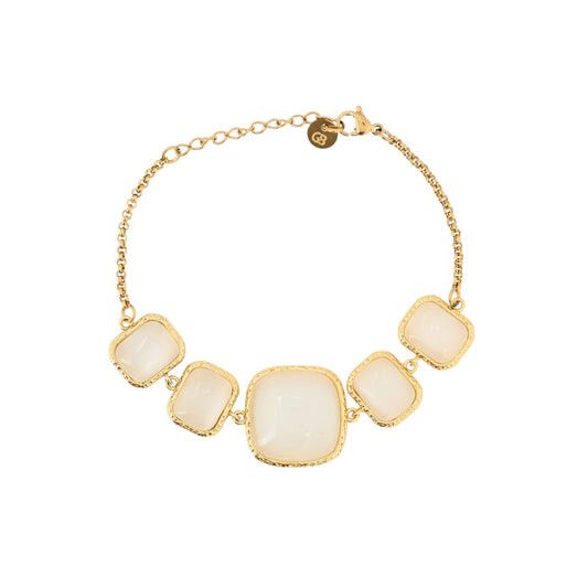 Pulsera con piedras naturales cuadradas nacaradas de color blanco acabada oro - mbyou