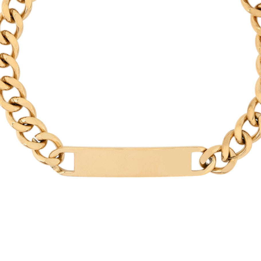 Pulsera tipo esclava de acero inoxidable con placa para grabado acabado oro -mbyou