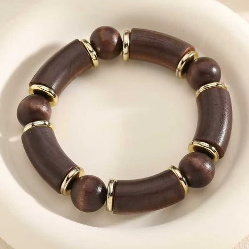 Pulsera de acero y madera con esferas y formas geométricas - Moments by You