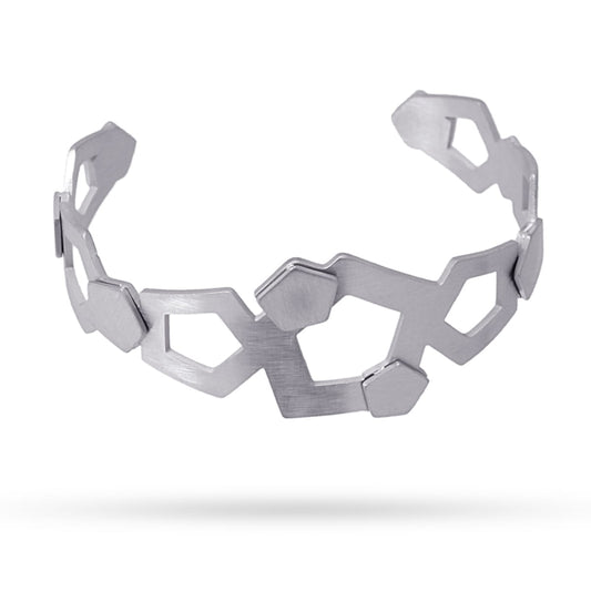 Pulsera brazalete de acero pulido mate con diseño geométrico acabado plata  - mbyou