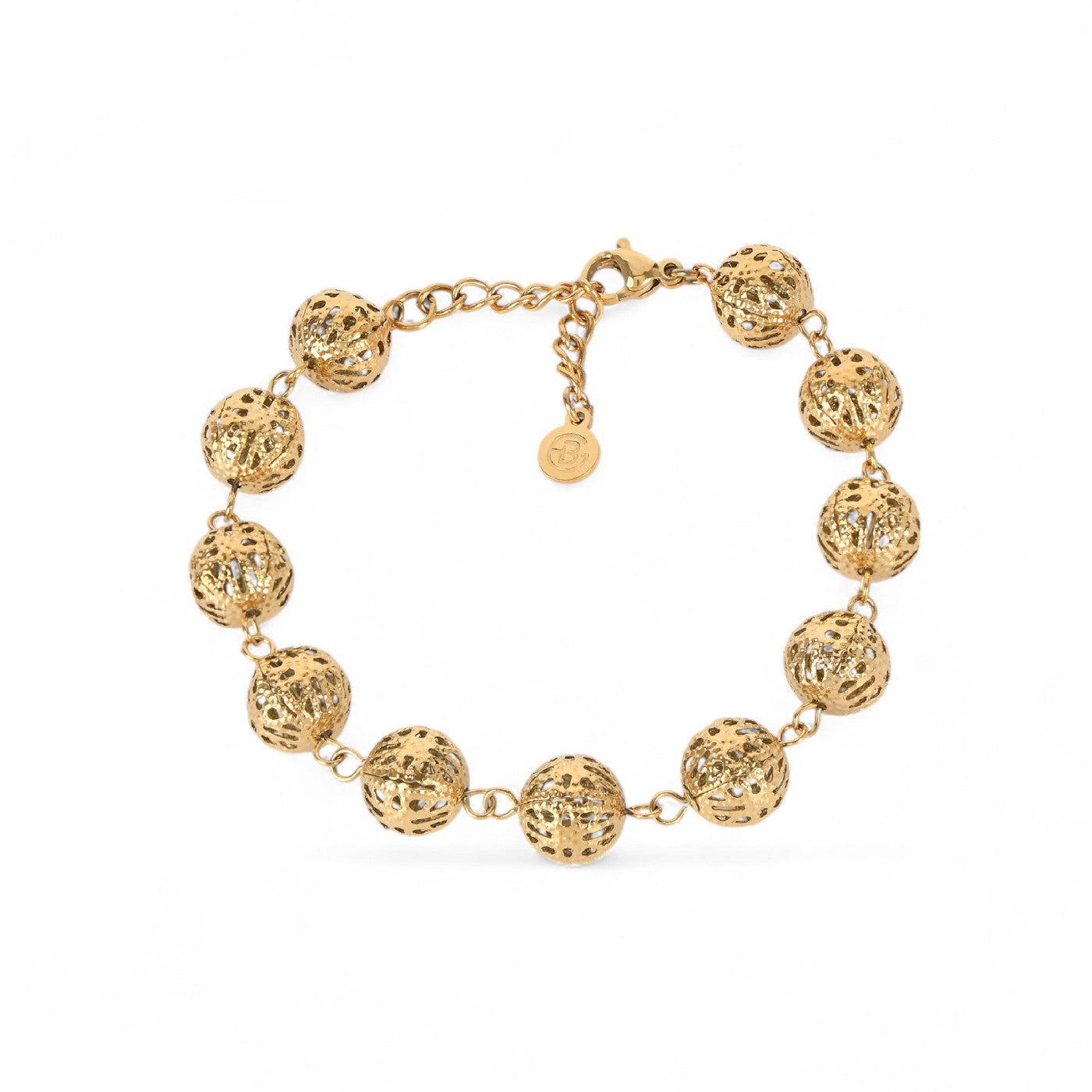 Pulsera de metales reciclados de esferas con textura calada acabado oro - mbyou