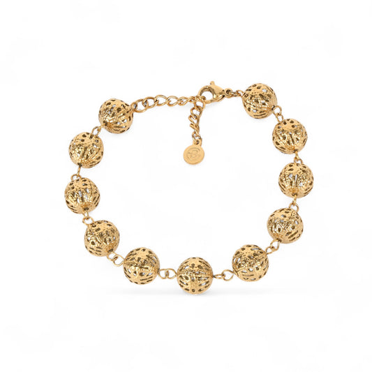 Pulsera de metales reciclados de esferas con textura calada acabado oro - mbyou