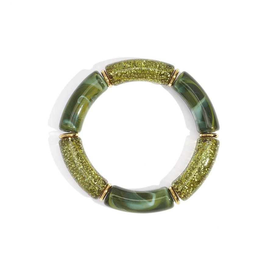 Pulsera rígida con cuentas acrílicas de estilo retro en color verde  - mbyou