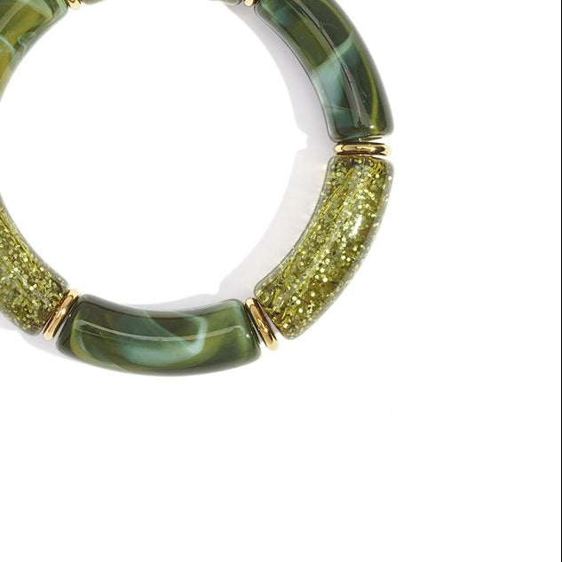 Pulsera rígida con cuentas acrílicas de estilo retro en color verde  - mbyou