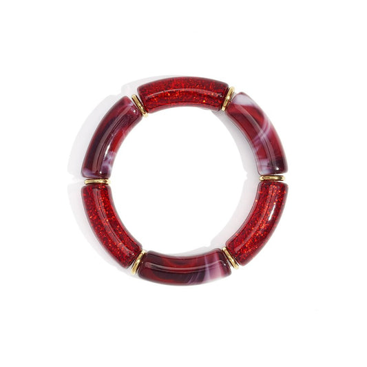 Pulsera rígida con cuentas acrílicas de estilo retro en color rojo  - mbyou