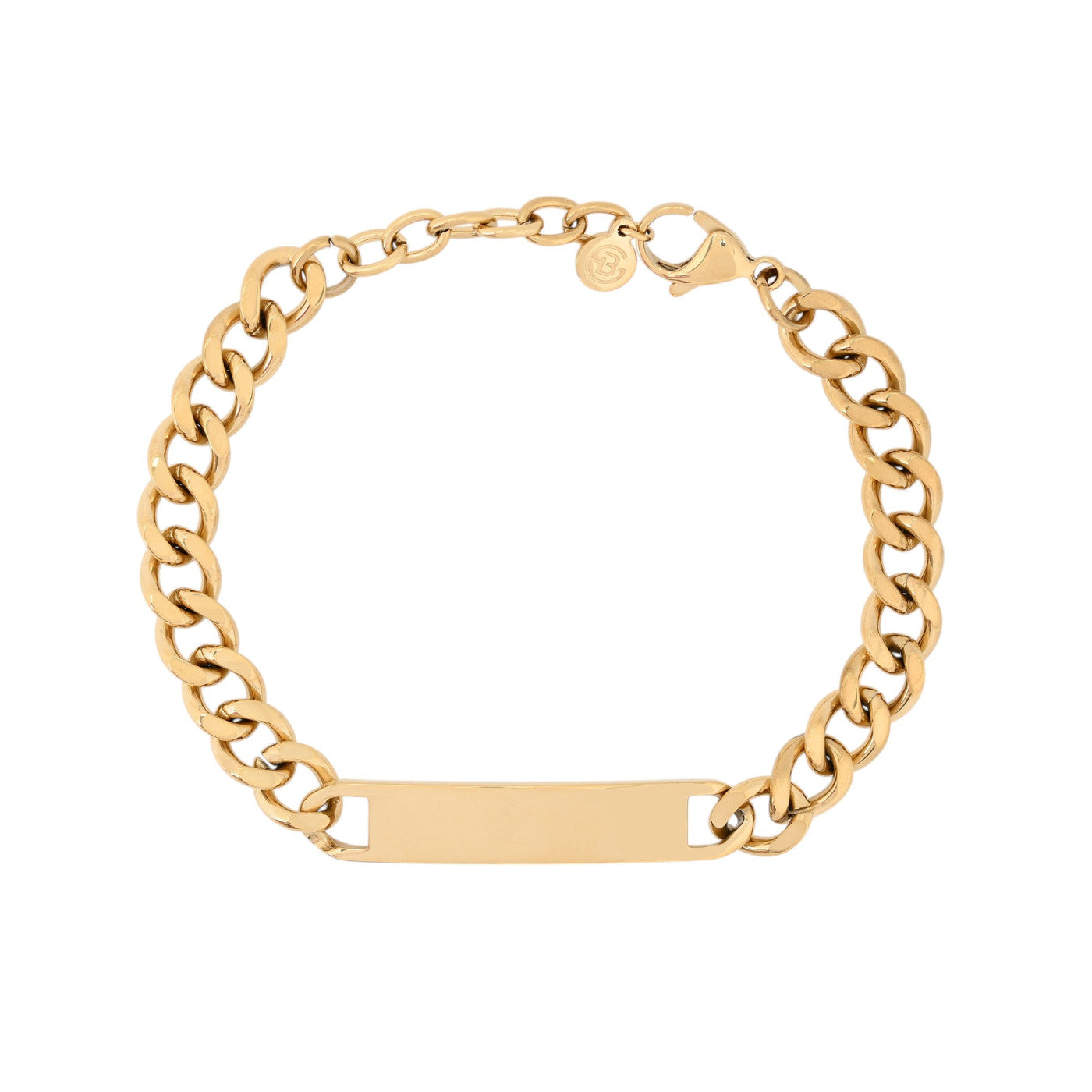 Pulsera tipo esclava de acero inoxidable con placa para grabado acabado oro -mbyou