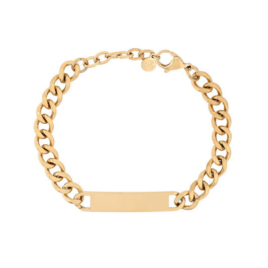 Pulsera tipo esclava de acero inoxidable con placa para grabado acabado oro -mbyou