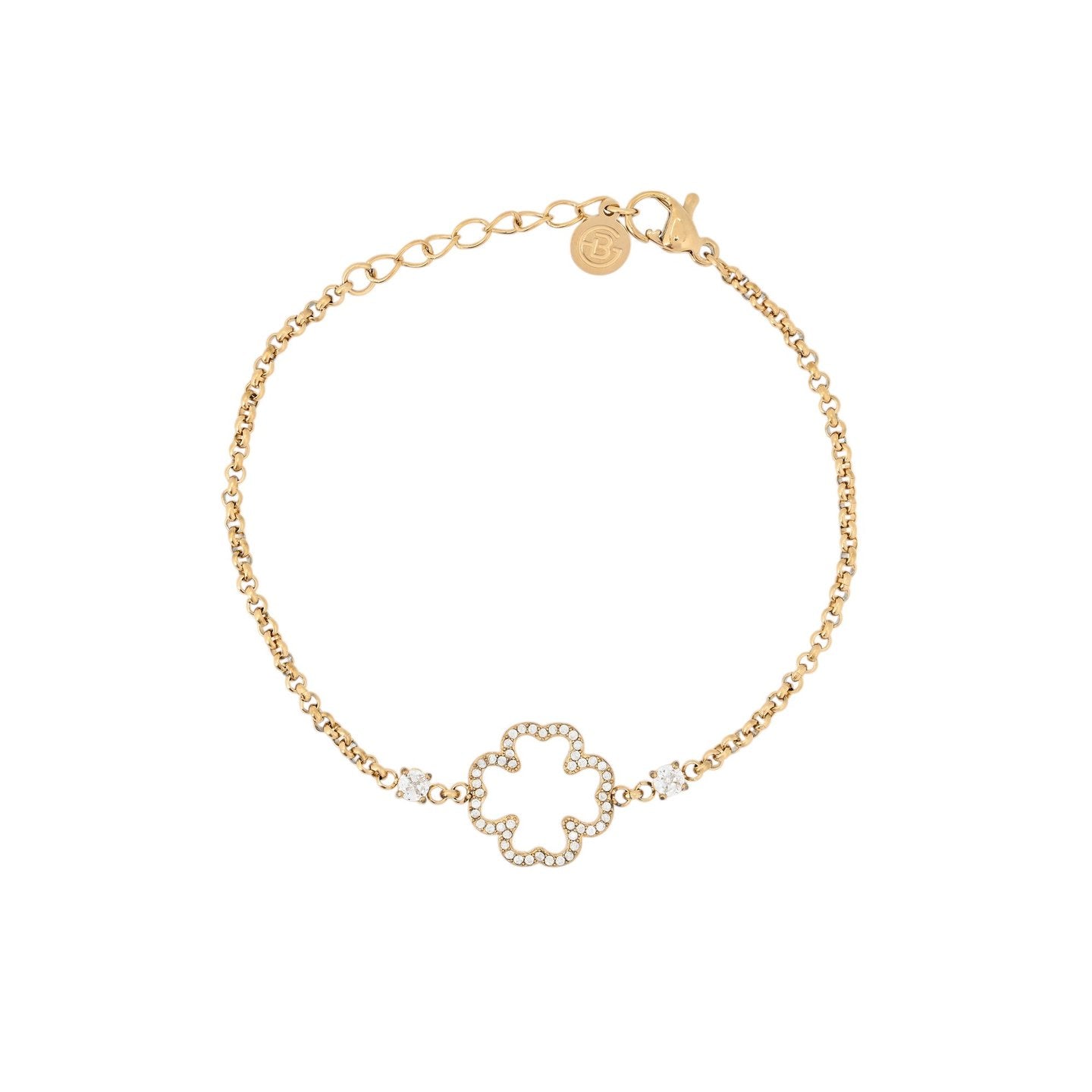 Pulsera de acero inoxidable con trébol de circonitas acabado oro - mbyou