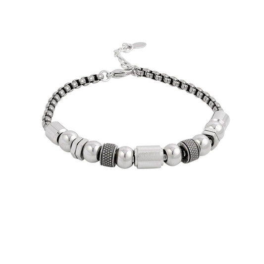 Pulsera de hombre con cuentas redondas y geométricas acabado plata -  mbyou