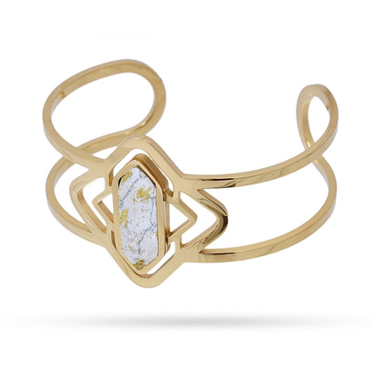 Pulsera de acero quirúrgico con una piedra de textura mármol en blanco con acabado oro - mbyou