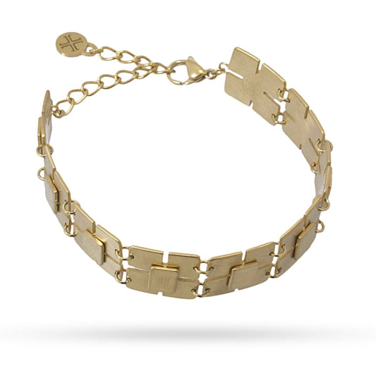 Pulsera de acero pulido mate con diseño de cuadrados acabado oro  - mbyou