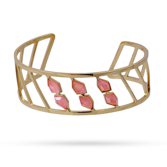 Pulsera brazalete de acero quirúrgico con piedras de cristal en tonos rosa pastel acabado oro - mbyou