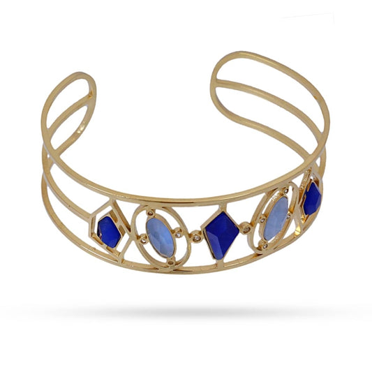 Pulsera brazalete de acero quirúrgico con piedras en tonos azules y con circonitas acabado oro - mbyou