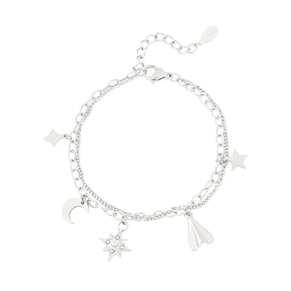 Pulsera de acero doble cadena con diferentes dijes - Moments by You