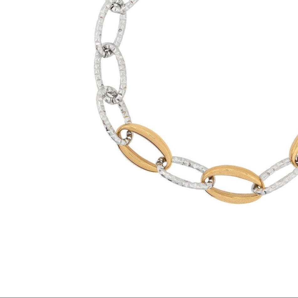Pulsera de acero inoxidable con eslabones lisos y textura acabado plata y oro