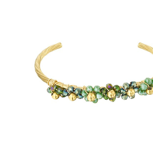 Pulsera semirígida de acero inoxidable de flores hechas con hematites de color verde - mbyou