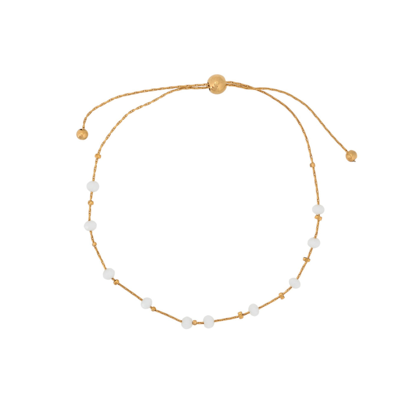 Pulsera fina de acero inoxidable con piedras de color blanco y ajustable acabada oro - mbyou