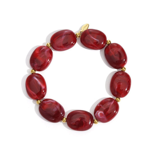 Pulsera con cuentas acrílicas casual con acabado marmolado en color rojo  - mbyou