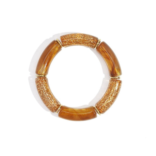 Pulsera rígida de acero con cuentas acrílicas de estilo retro en color ámbar - mbyou