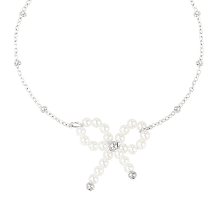 Pulsera de acero inoxidable con un lazo de perlas y con esferas en la cadena - mbyou