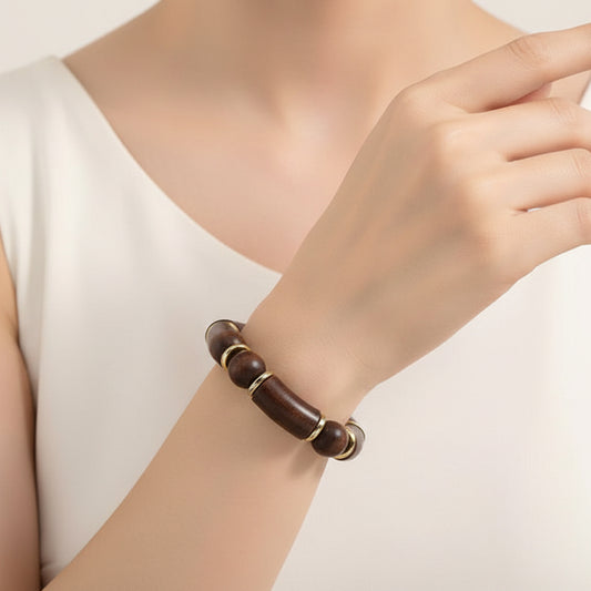 Pulsera de acero y madera con esferas y formas geométricas - Moments by You