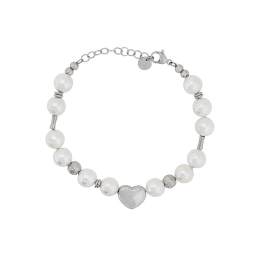 Pulsera de acero con perlas y corazón oro acabado plata - mbyou