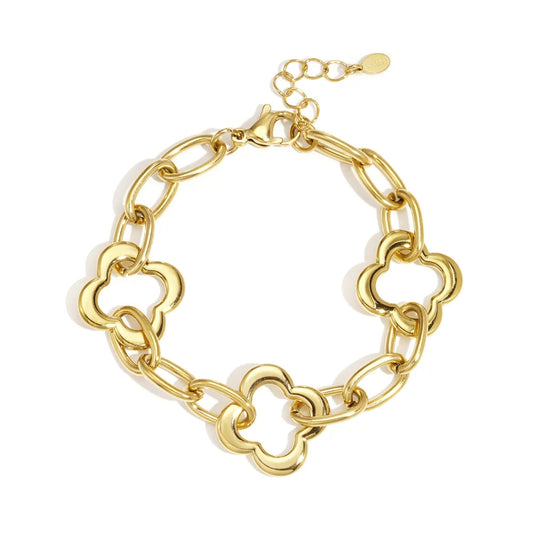 Pulsera de acero eslabones grandes con figura de trébol acabado oro - Moments by You