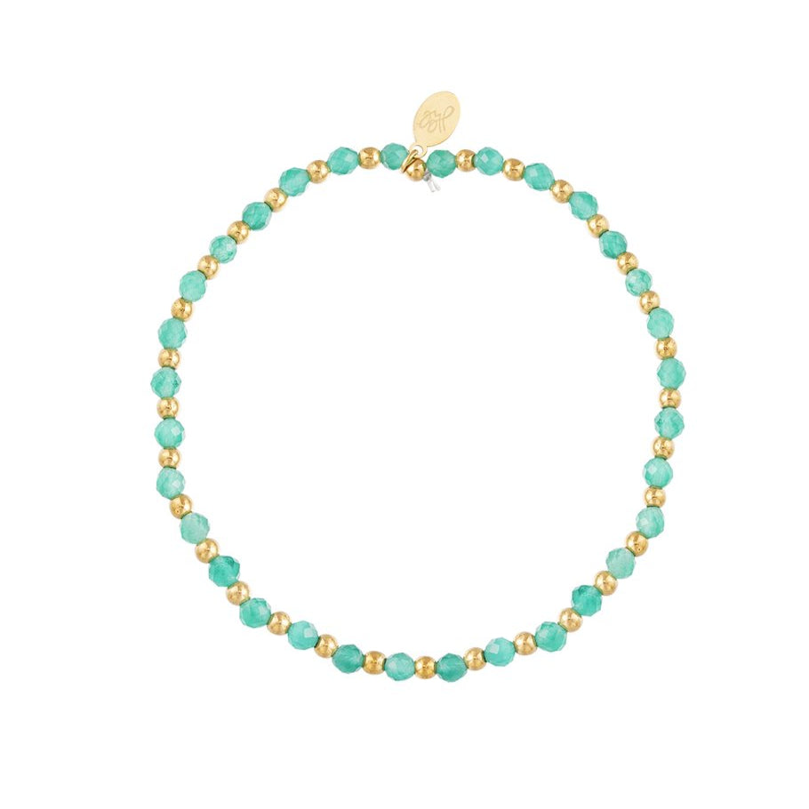 Pulsera de acero inoxidable con cuentas esféricas de color dorado y con hematites de color verde - mbyou