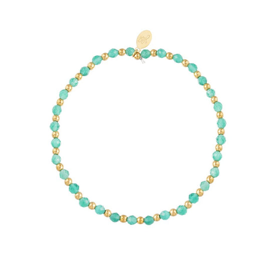 Pulsera de acero inoxidable con cuentas esféricas de color dorado y con hematites de color verde - mbyou