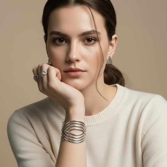 Pulsera rígida de acero de hojas con textura lisa y círculos - Moments by You