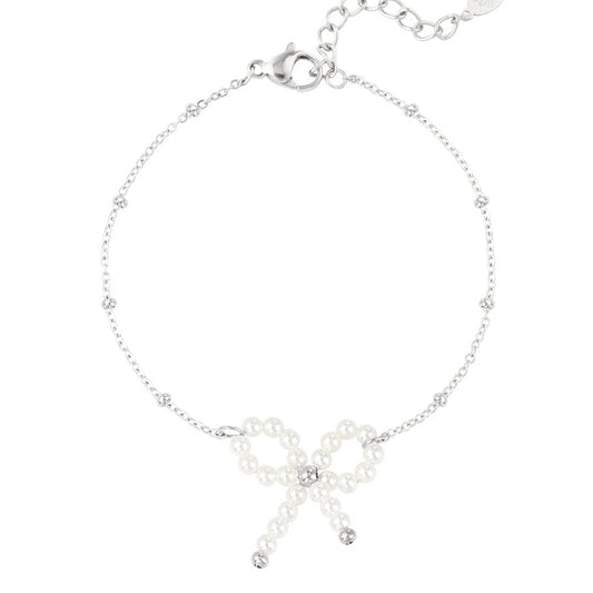 Pulsera de acero inoxidable con un lazo de perlas y con esferas en la cadena - mbyou