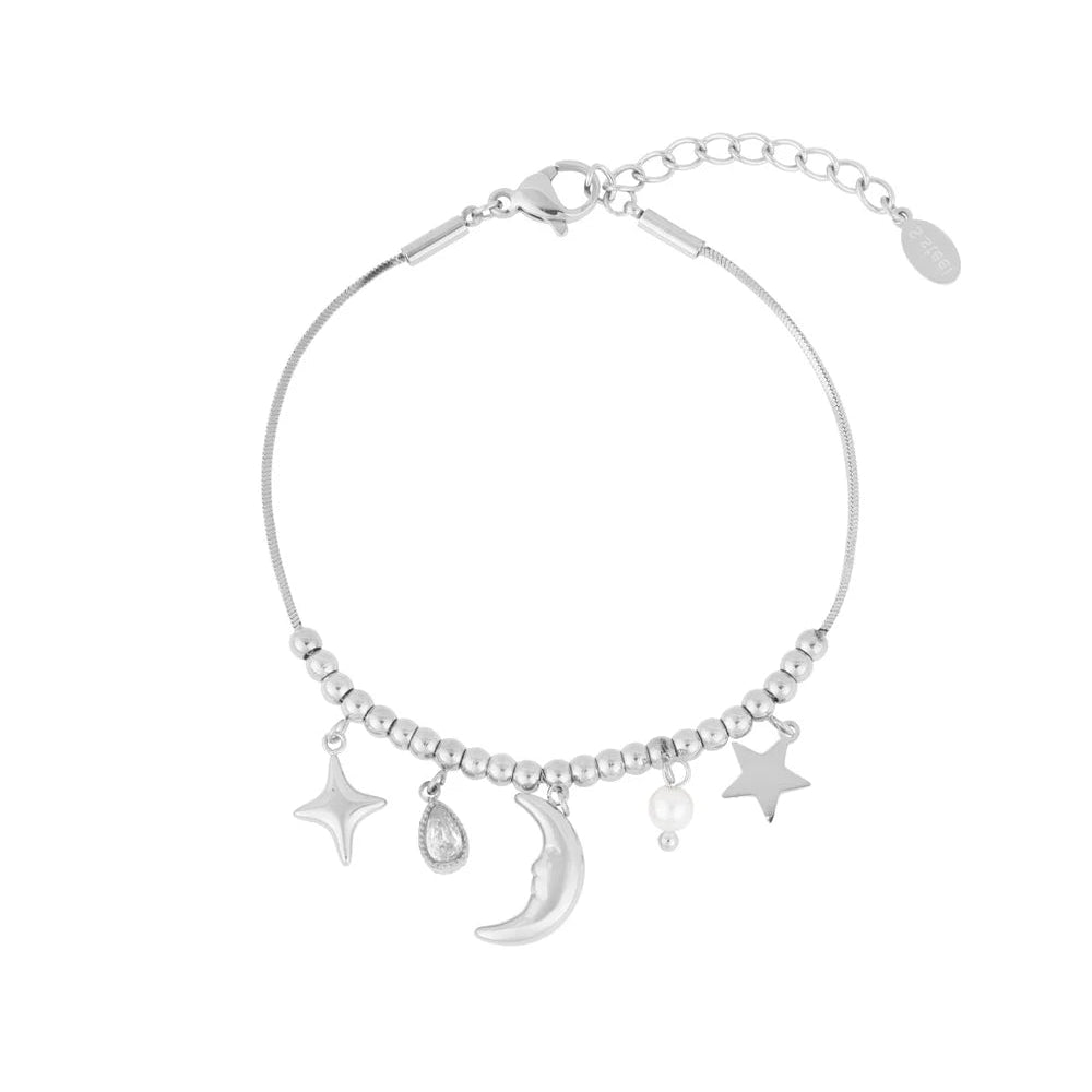 Pulsera de acero con esferas y dijes variados en acabado plata - Moments by You