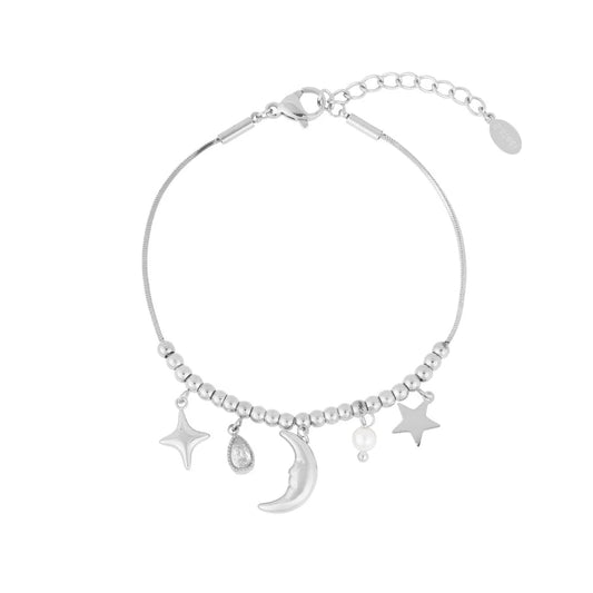Pulsera de acero con esferas y dijes variados en acabado plata - Moments by You