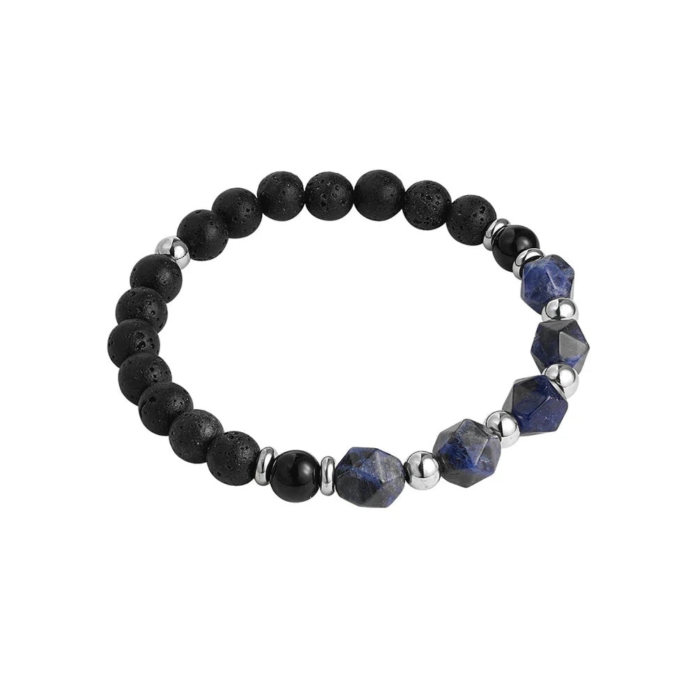Pulsera hombre piedras volcánicas y piedras marmoladas acabado plata - Moments by You