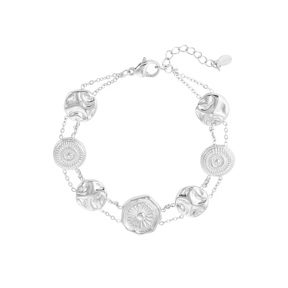 Pulsera de acero doble cadena con chapas con textura rugosa y mandalas - Moments by You