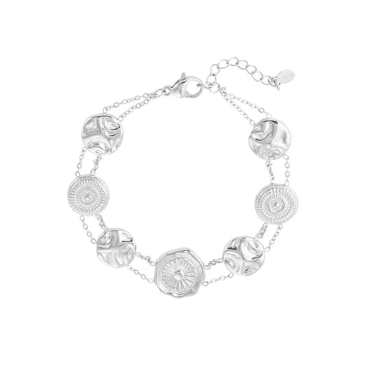 Pulsera de acero doble cadena con chapas con textura rugosa y mandalas - Moments by You