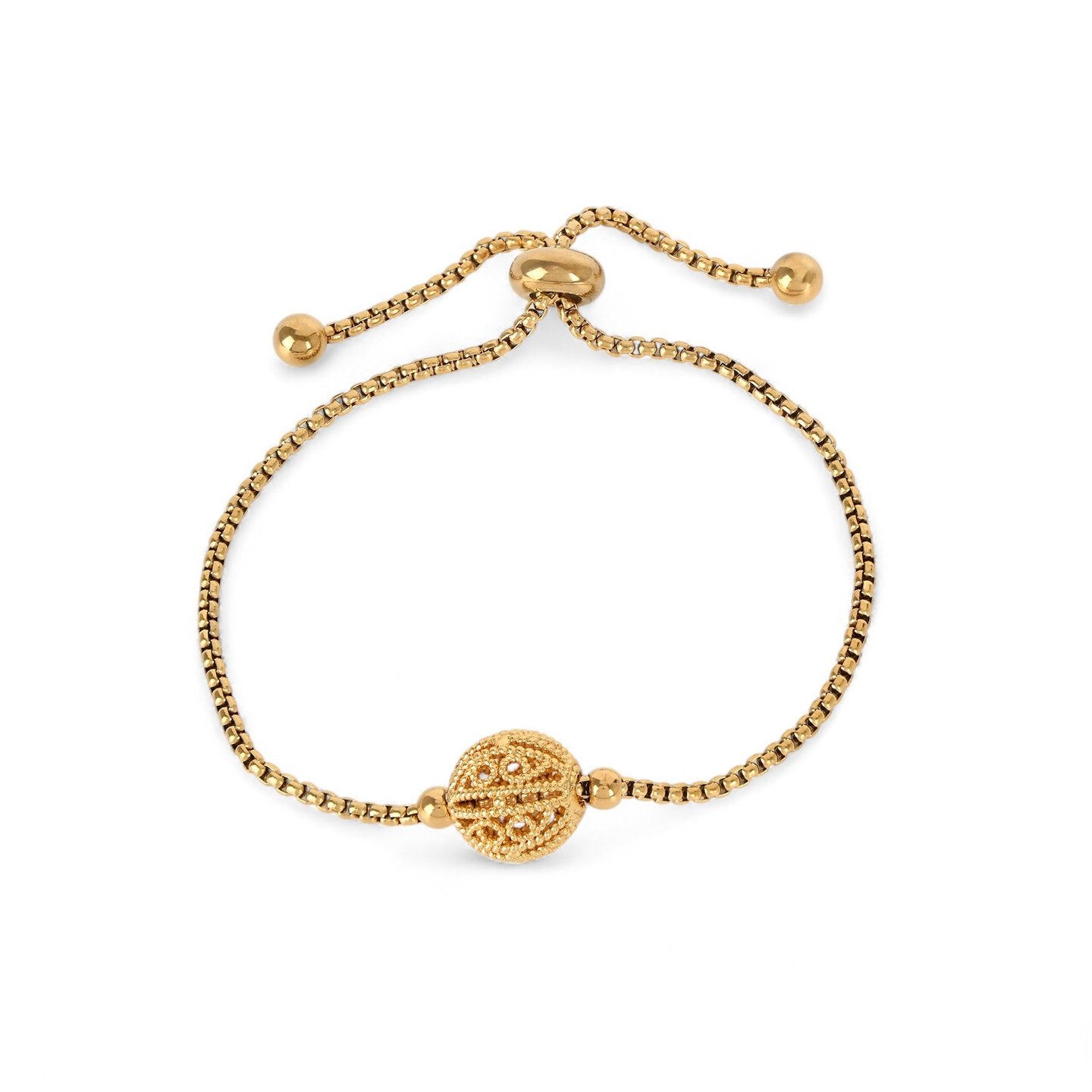 Pulsera de acero con esfera de filigrana y cierre regulable oro