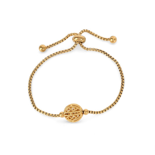 Pulsera de acero con esfera de filigrana y cierre regulable oro