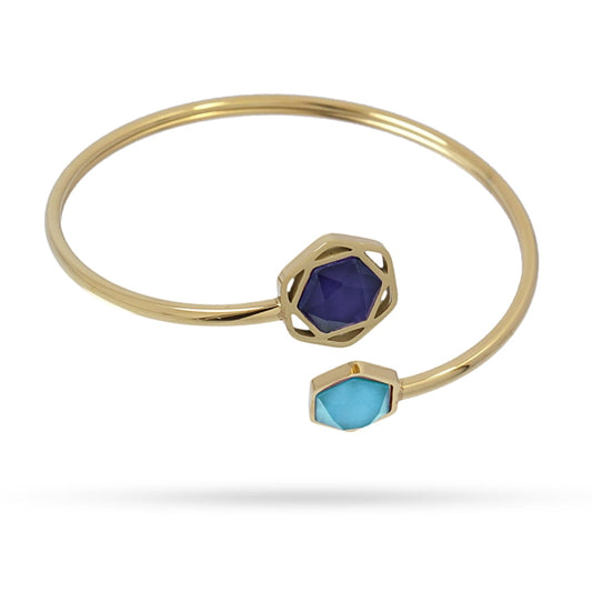 Pulsera de acero quirúrgico con piedra turquesa y azul acabado oro - mbyou