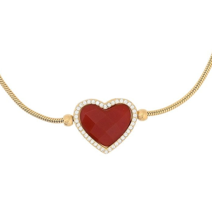 Pulsera de acero piedra natural en forma de corazón rojo y circonitas acabado oro