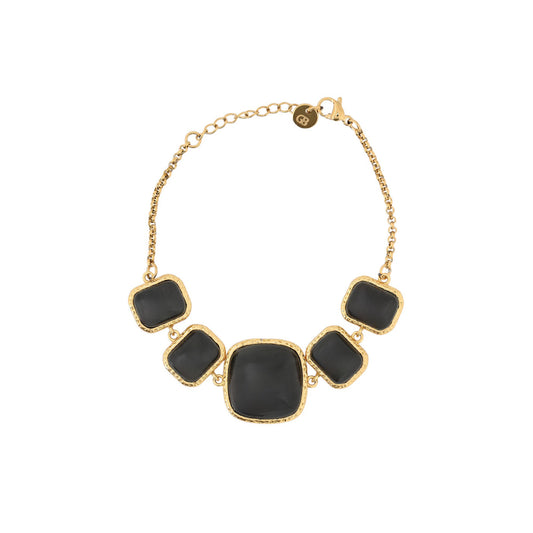 Pulsera con piedras naturales cuadradas en color negro bañado en oro acabado oro - mbyou