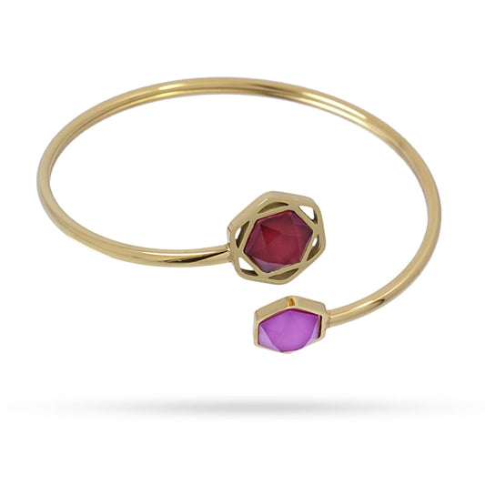 Pulsera de acero quirúrgico con piedra fucsia y burdeos acabado oro - mbyou