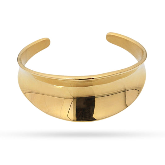 Pulsera brazalete de acero pulido con diseño totalmente liso y forma cóncava acabado oro  - mbyou