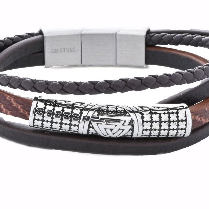 Pulsera de hombre de acero inoxidable cuádruple con trenzado y detalle geométrico  - mbyou