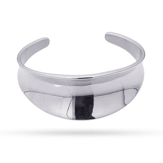 Pulsera brazalete de acero pulido con diseño totalmente liso y forma cóncava acabado plata  - mbyou