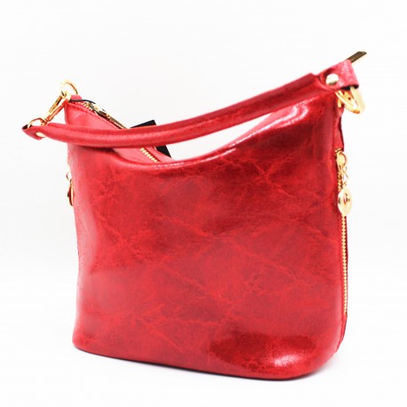 Bolso de piel 100% auténtica efecto serpiente con cremalleras color rojo